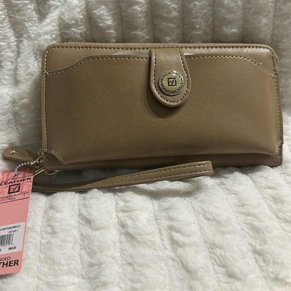 Stone Mountain Beige Bonded Leather Wallet with cellphone-pouch and wris…